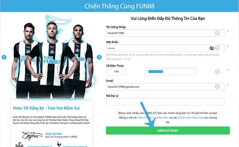 Đăng ký tài khoản Fun88 cực đơn giản và hoàn toàn không mất phí